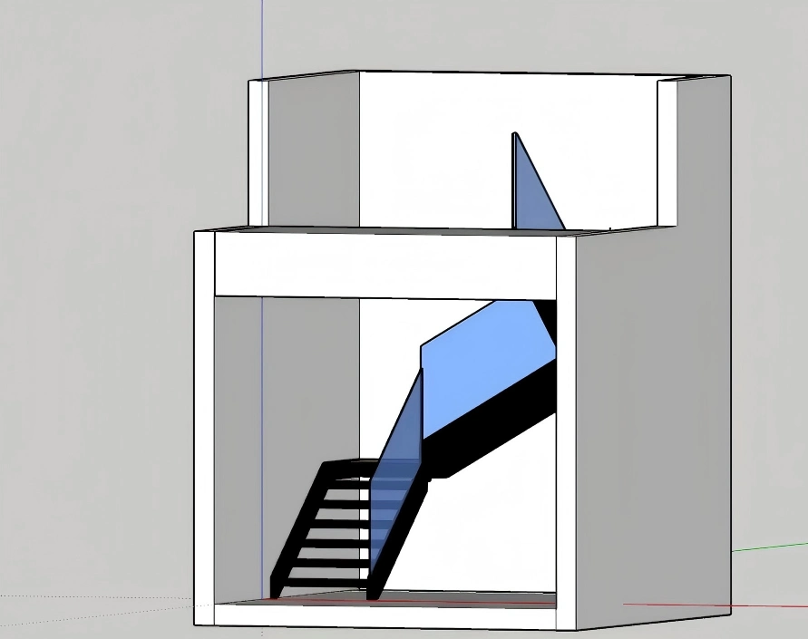 3D front view rendering of custom steel stringer stairs for residential project