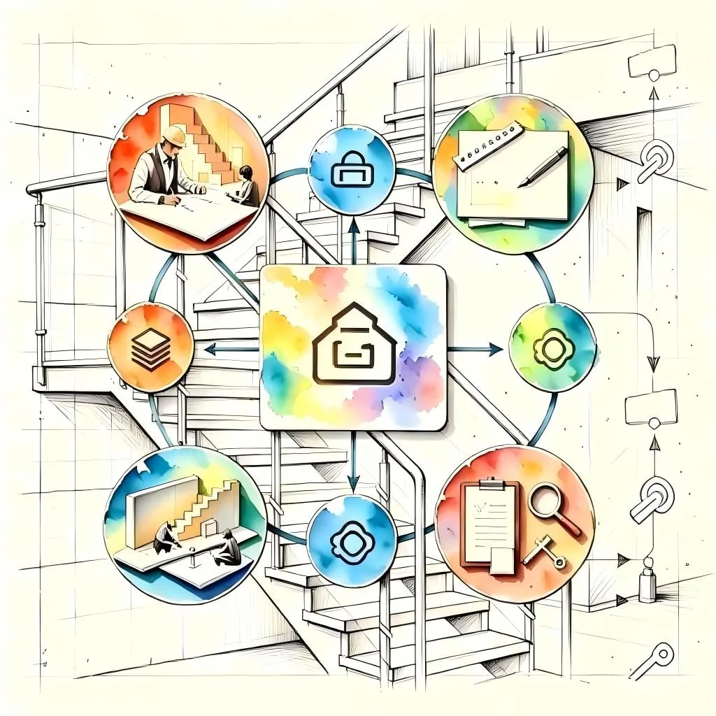 Guide infographique du processus de fabrication d'escaliers sur mesure, conception d'escaliers personnalisés et gestion de projet