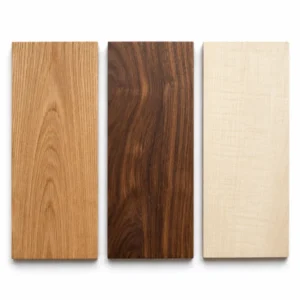 Oak, walnut and maple solid wood stair tread samples, timber material comparison for indoor staircase steps
