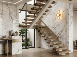 Construction moderne d'un limon d'escalier en bois pour maisons résidentielles