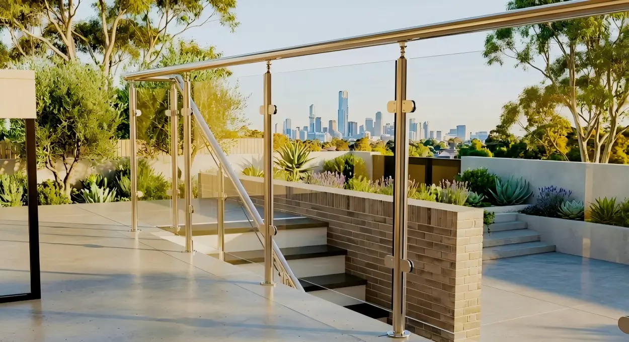 Pagar kaca tiang stainless steel di pagar tangan teras outdoor modern
