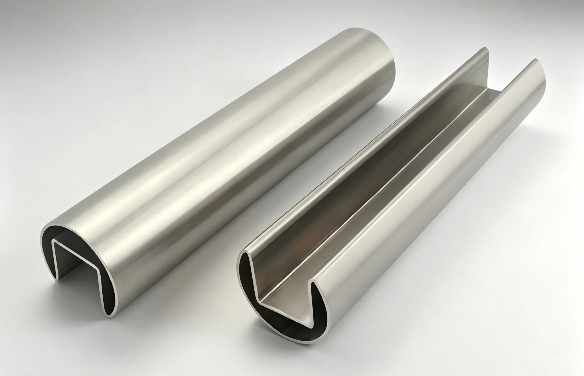 Round slotted stainless steel handrail profiles for glass railing systems