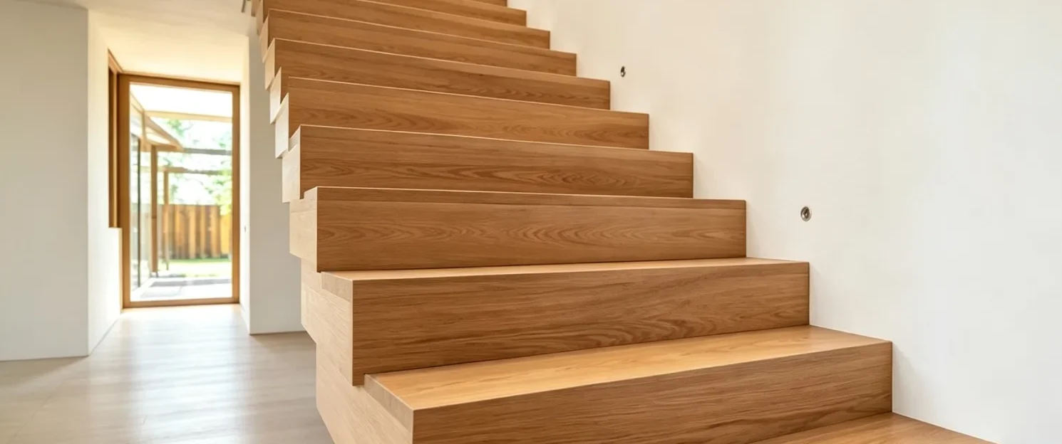 Solid oak wood stair steps for indoor residential staircase