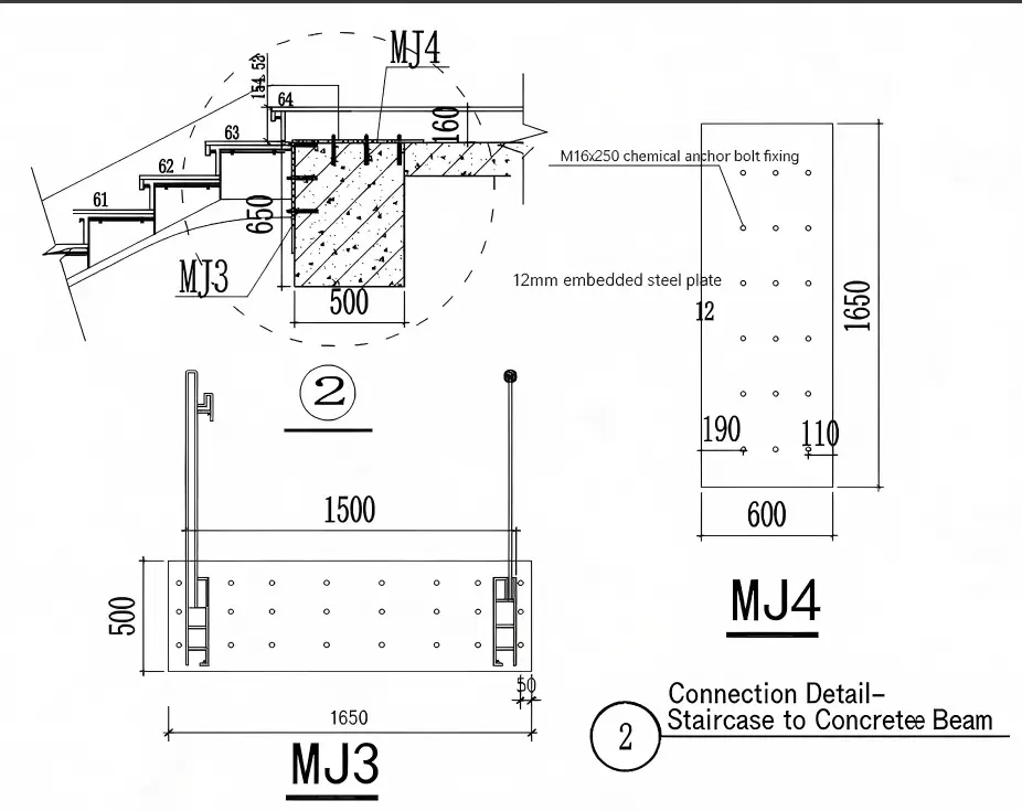steel stairs carriage to floor connection diagram